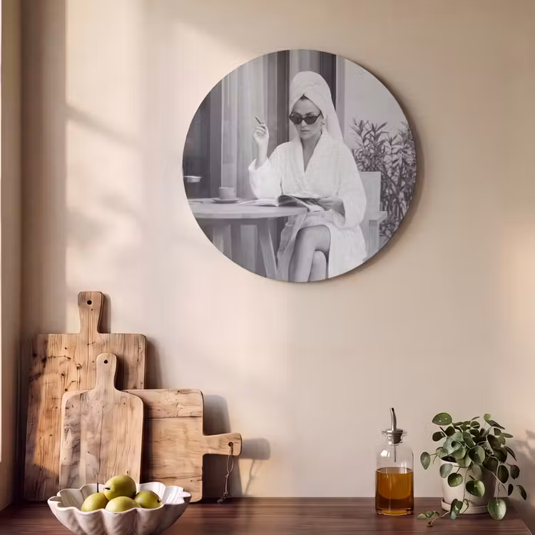 Akoestisch schilderij rond - Modern - Vrouw - Zwart - Wit — 4