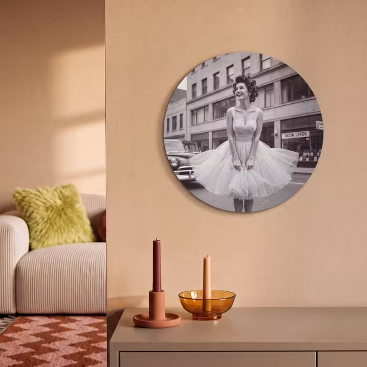Akoestisch schilderij rond - Retro - Vrouw - Zwart - Wit — 3