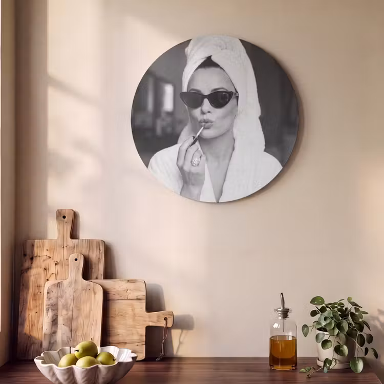 Akoestisch schilderij rond - Zonnebril - Vrouw - Zwart - Wit — 4
