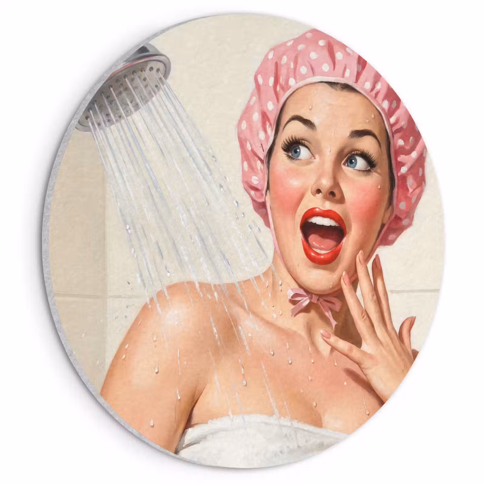 Akoestisch schilderij rond - Vrouw - Douche - Roze — 1