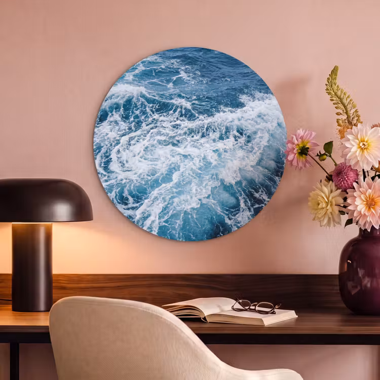 Akoestisch schilderij rond - Golven - Oceaan - Blauw — 2