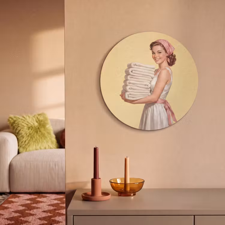Akoestisch schilderij rond - Handdoeken - Vrouw - Jurk - Roze — 3
