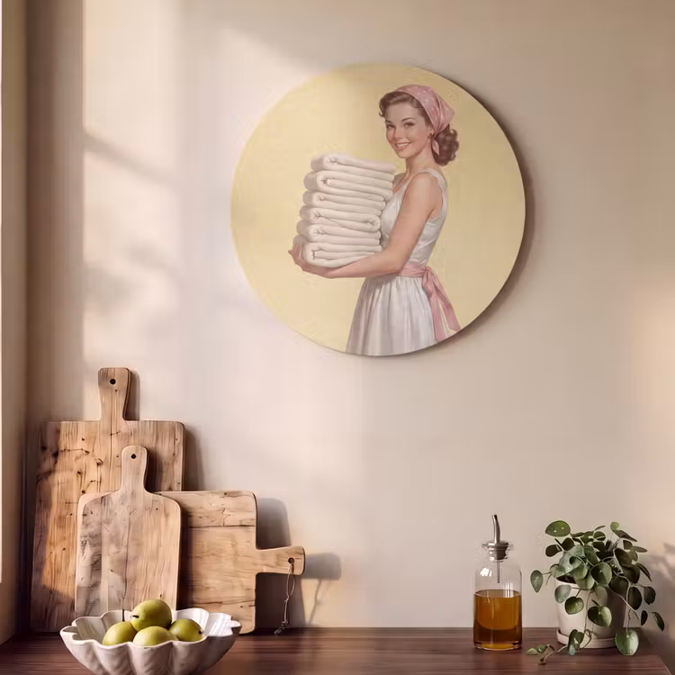 Akoestisch schilderij rond - Handdoeken - Vrouw - Jurk - Roze — 4