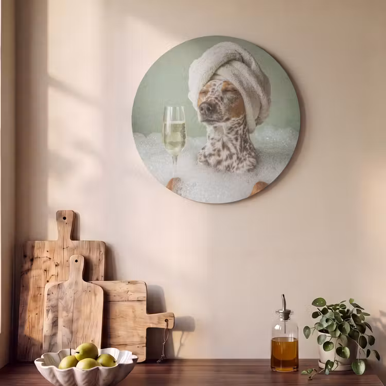Akoestisch schilderij rond - Hond - Bad - Champagne - Handdoek — 4