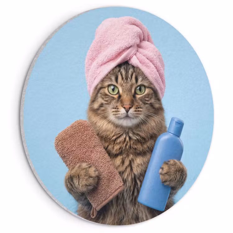 Akoestisch schilderij rond - Kat - Handdoek - Washand - Zeep — 1