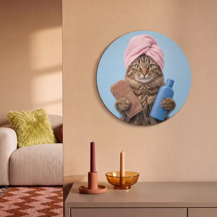 Akoestisch schilderij rond - Kat - Handdoek - Washand - Zeep — 3