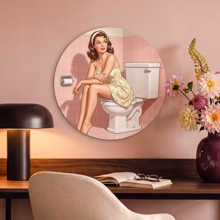 Akoestisch schilderij rond - Roze - Retro - Vrouw — 2