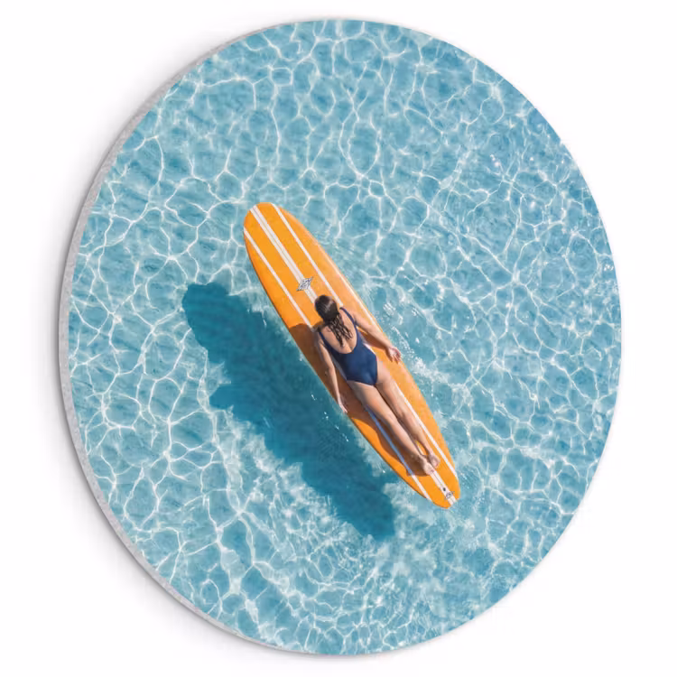 Akoestisch schilderij rond - Surfboard - Water - Badpak - Oranje — 1