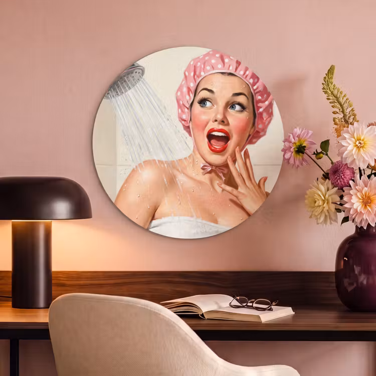 Akoestisch schilderij rond - Vrouw - Douche - Roze — 2
