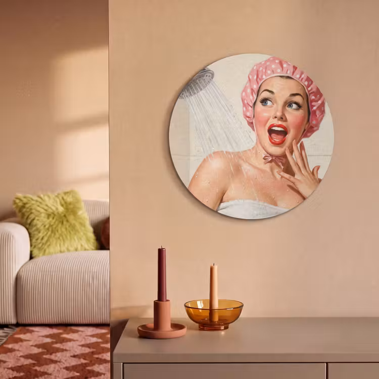 Akoestisch schilderij rond - Vrouw - Douche - Roze — 3