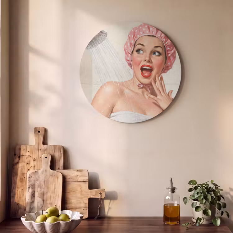 Akoestisch schilderij rond - Vrouw - Douche - Roze — 4