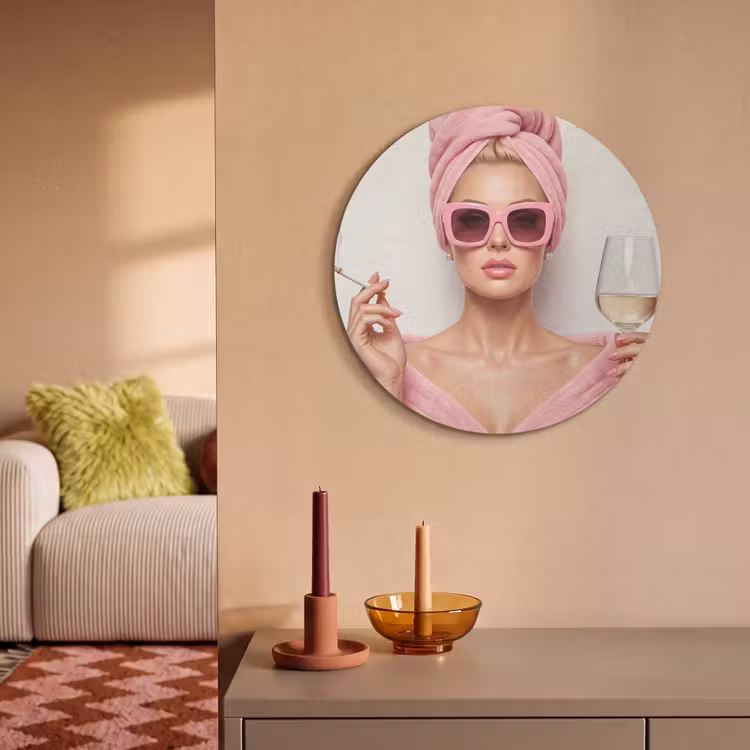 Akoestisch schilderij rond - Vrouw - Roze - Wijn - Zonnebril — 3