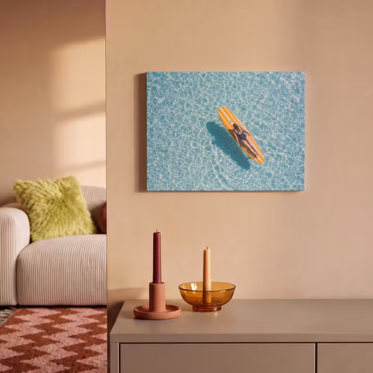 Akoestisch schilderij - Surfboard - Water - Badpak - Oranje — 2
