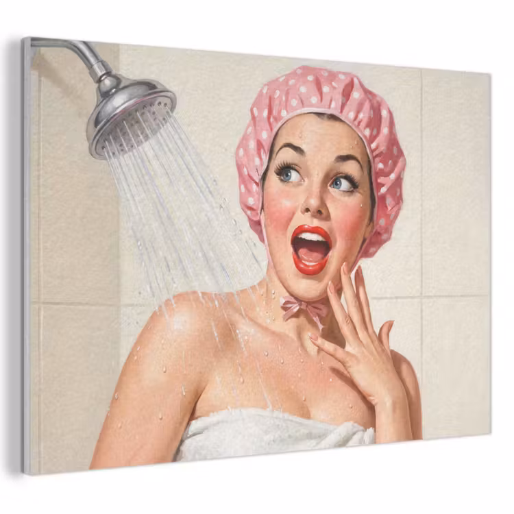 Akoestisch schilderij - Vrouw - Douche - Roze — 1
