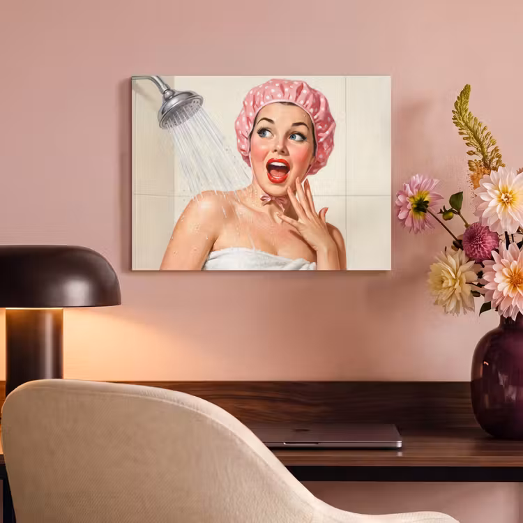 Akoestisch schilderij - Vrouw - Douche - Roze — 4