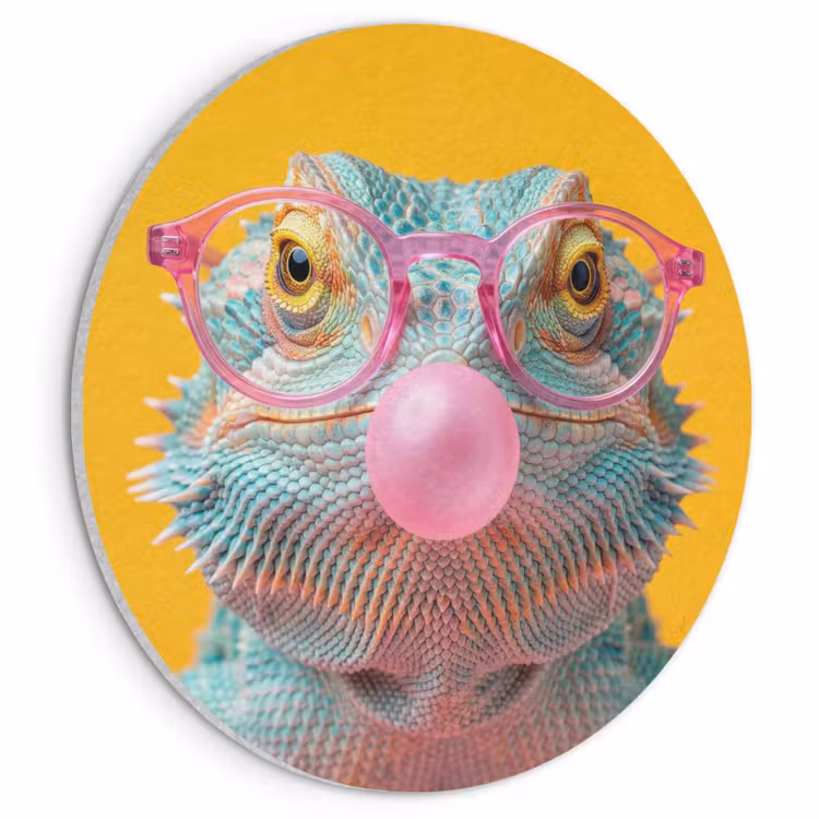 Akoestisch schilderij rond - Kameleon - Kauwgom - Kleurrijk — 1