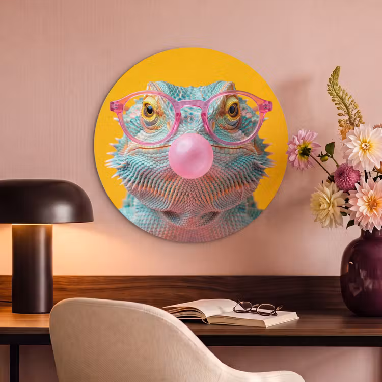Akoestisch schilderij rond - Kameleon - Kauwgom - Kleurrijk — 2