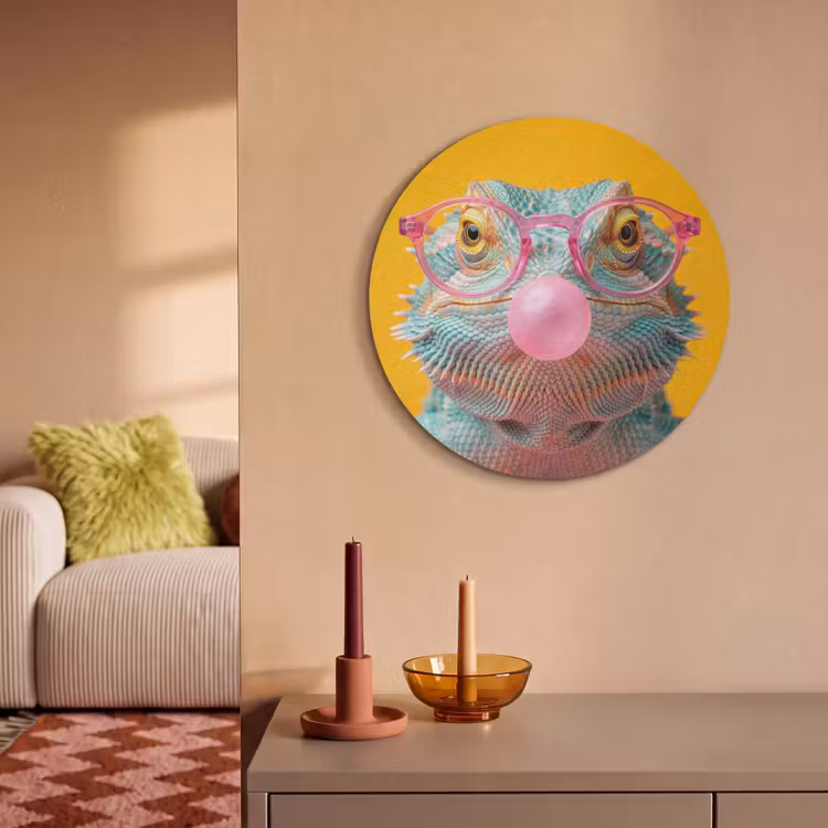 Akoestisch schilderij rond - Kameleon - Kauwgom - Kleurrijk — 3