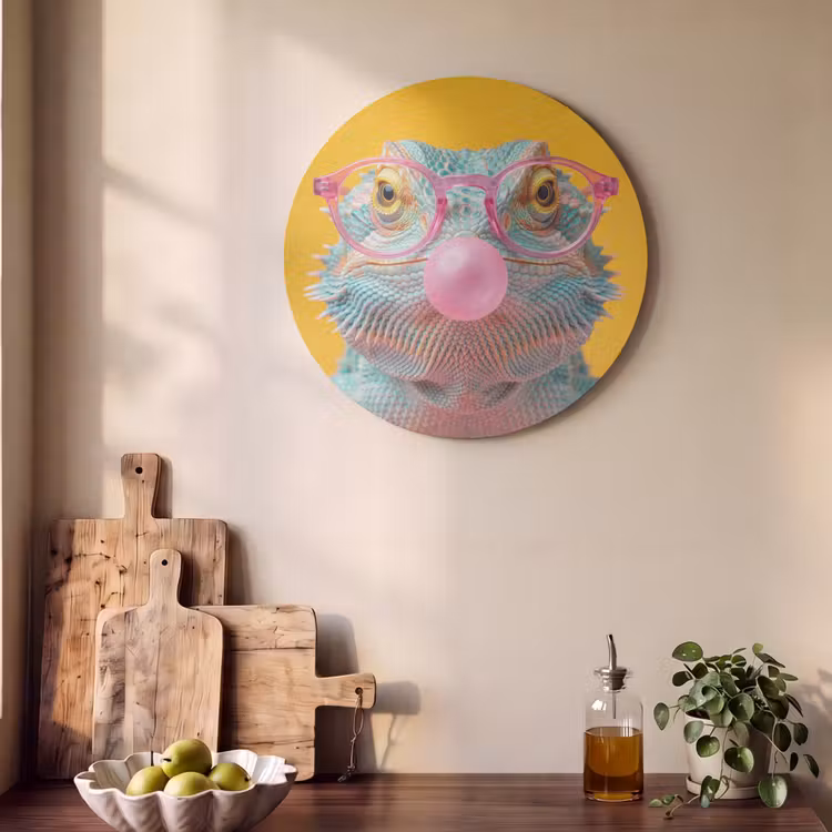 Akoestisch schilderij rond - Kameleon - Kauwgom - Kleurrijk — 4