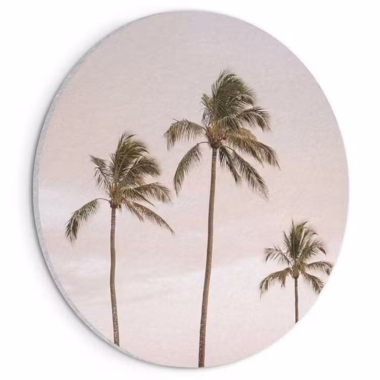 Akoestisch schilderij rond - Palmbomen - Zonsondergang - Roze — 1