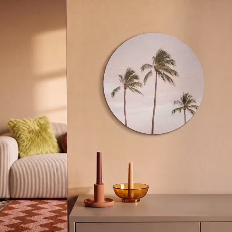 Akoestisch schilderij rond - Palmbomen - Zonsondergang - Roze — 3