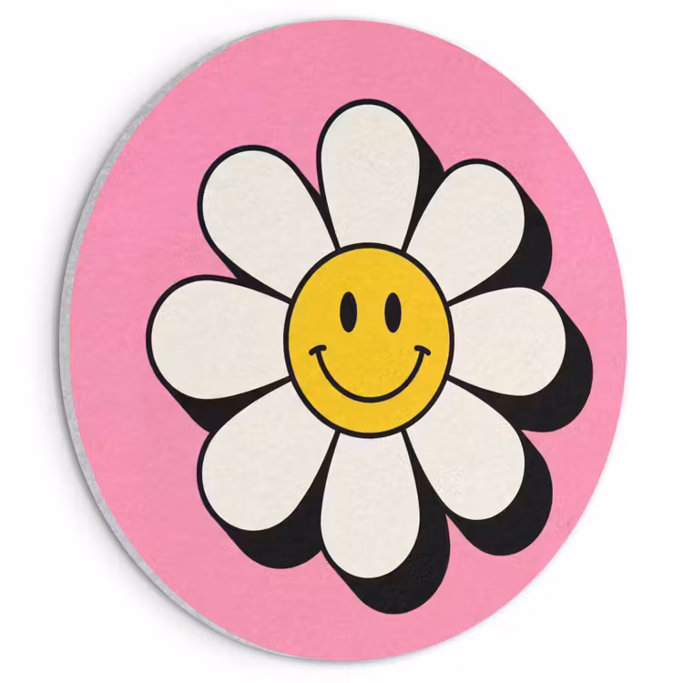 Akoestisch schilderij rond - Smiley - Bloem - Roze — 1