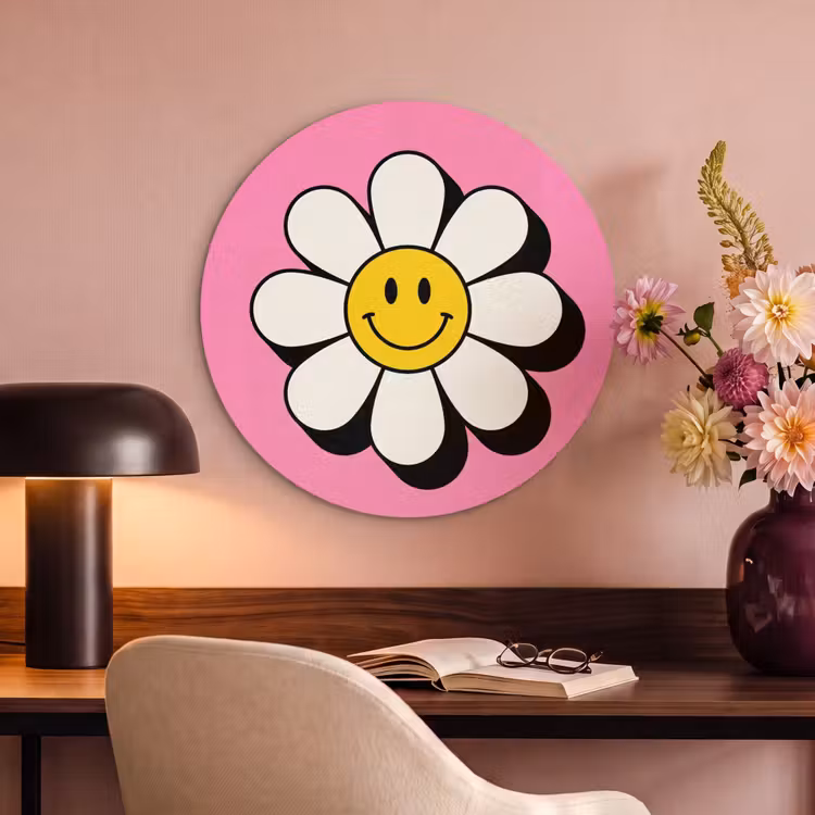Akoestisch schilderij rond - Smiley - Bloem - Roze — 2