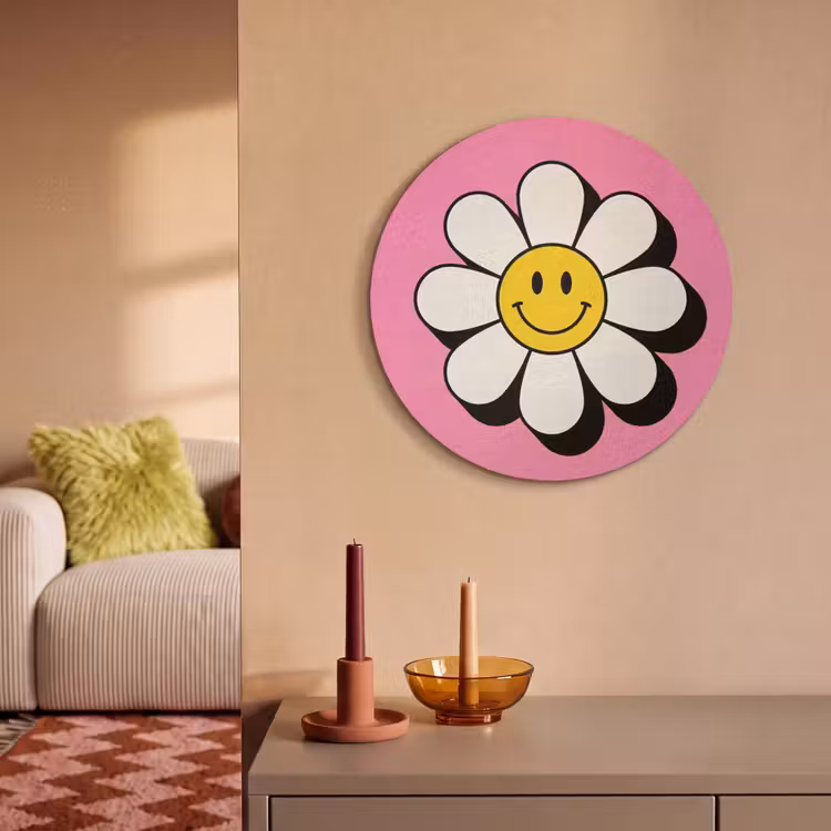Akoestisch schilderij rond - Smiley - Bloem - Roze — 3