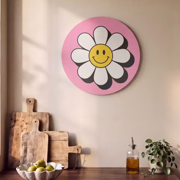 Akoestisch schilderij rond - Smiley - Bloem - Roze — 4