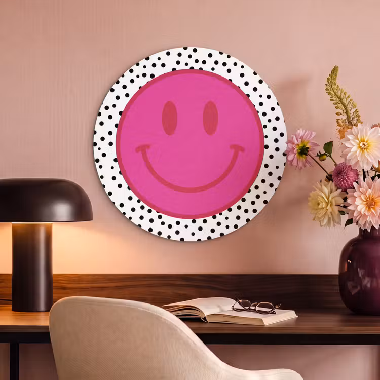 Akoestisch schilderij rond - Smiley - Roze - Stippen — 2