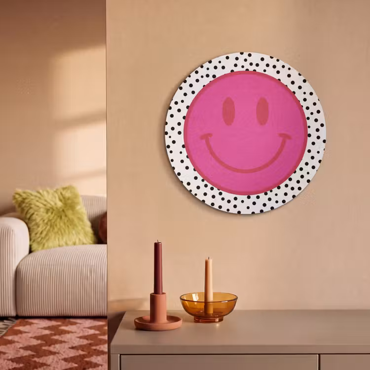 Akoestisch schilderij rond - Smiley - Roze - Stippen — 3