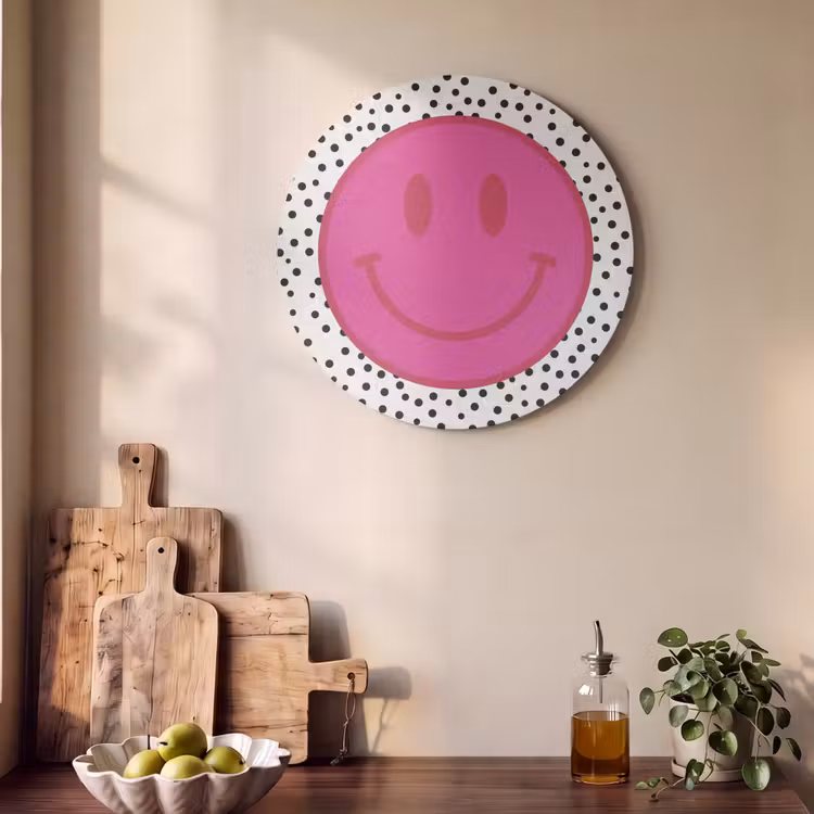 Akoestisch schilderij rond - Smiley - Roze - Stippen — 4
