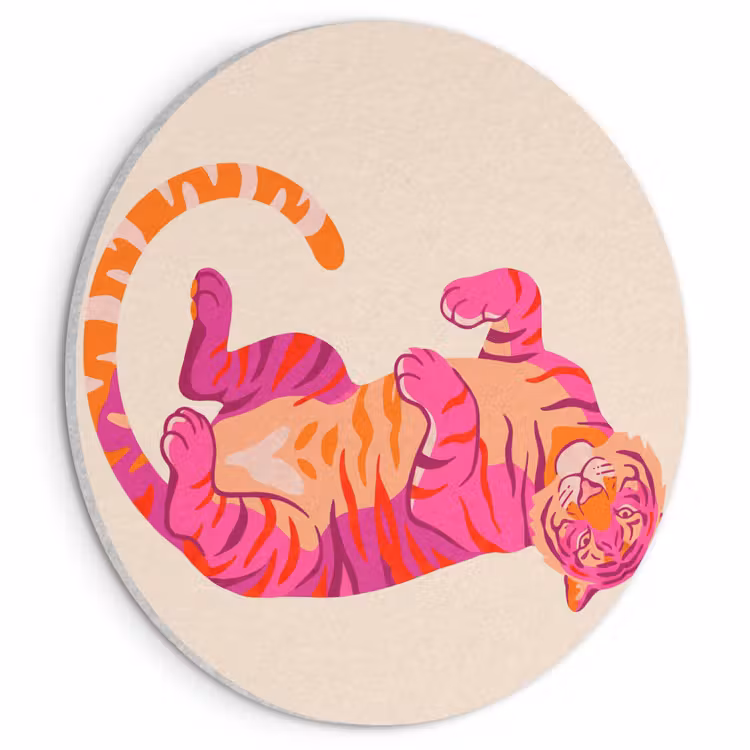 Akoestisch schilderij rond - Tijger - Roze - Oranje — 1