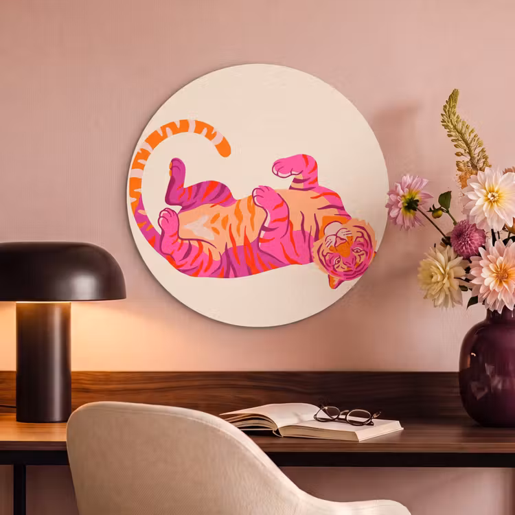 Akoestisch schilderij rond - Tijger - Roze - Oranje — 2
