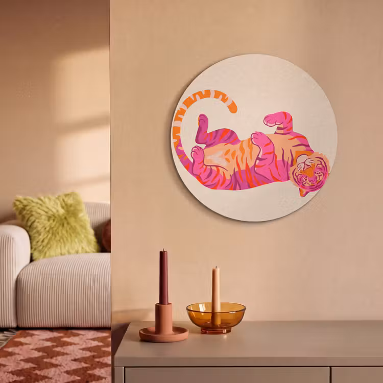 Akoestisch schilderij rond - Tijger - Roze - Oranje — 3