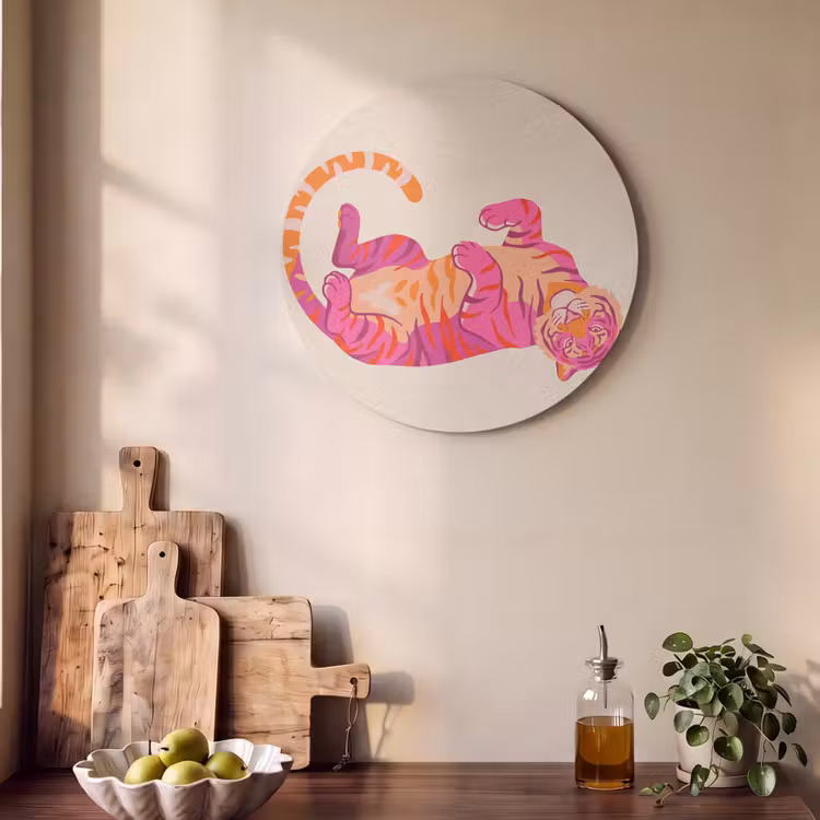 Akoestisch schilderij rond - Tijger - Roze - Oranje — 4