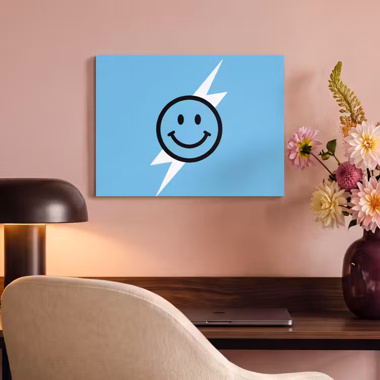 Akoestisch schilderij - Smiley - Blauw - Bliksem — 4