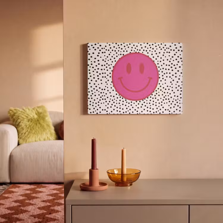Akoestisch schilderij - Smiley - Roze - Stippen — 2
