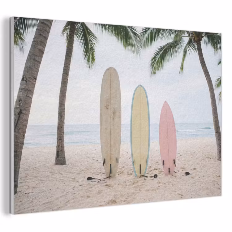 Akoestisch schilderij - Surfboard - Palmbomen - Kleurrijk — 1