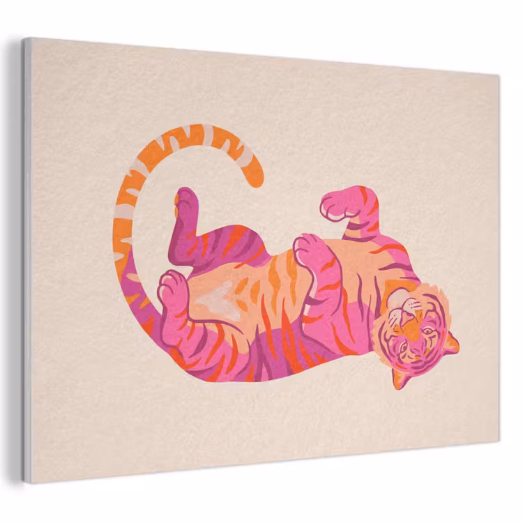 Akoestisch schilderij - Tijger - Roze - Oranje — 1
