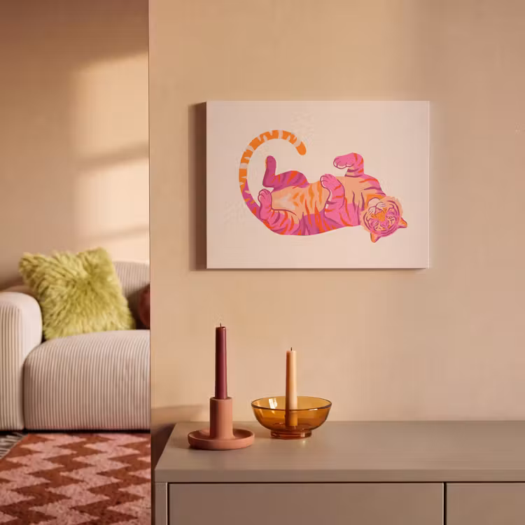 Akoestisch schilderij - Tijger - Roze - Oranje — 2