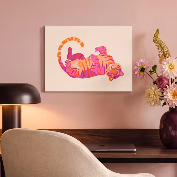 Akoestisch schilderij - Tijger - Roze - Oranje — 4