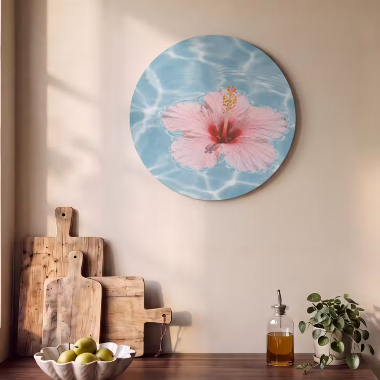 Akoestisch schilderij rond - Hibiscus - Water - Roze — 4