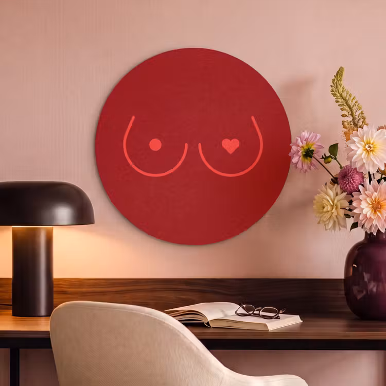 Akoestisch schilderij rond - Minimalistisch - Lijnillustratie - Rood — 2