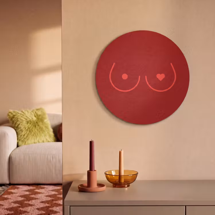 Akoestisch schilderij rond - Minimalistisch - Lijnillustratie - Rood — 3