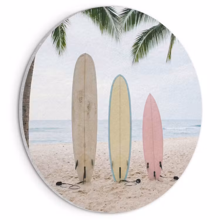 Akoestisch schilderij rond - Surfboard - Palmbomen - Kleurrijk — 1