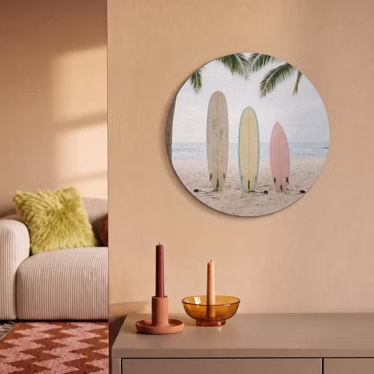Akoestisch schilderij rond - Surfboard - Palmbomen - Kleurrijk — 3