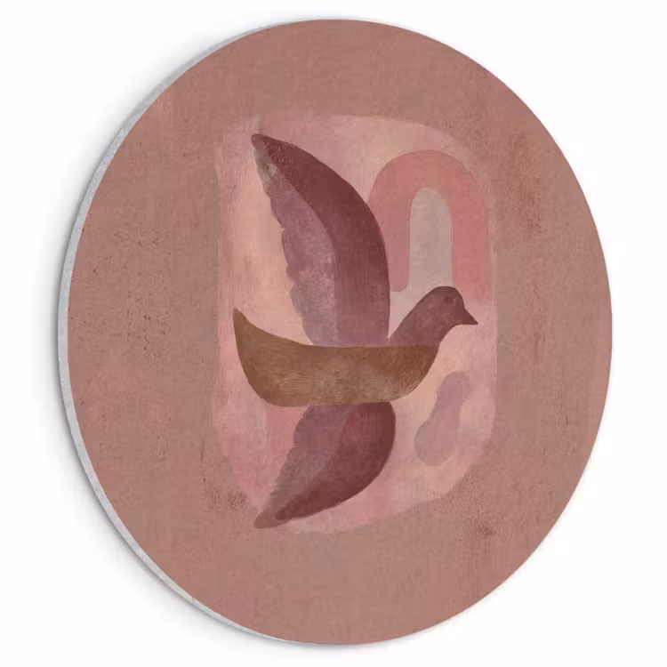 Akoestisch schilderij rond - Illustratie - Vogels - Abstract - Roze — 1