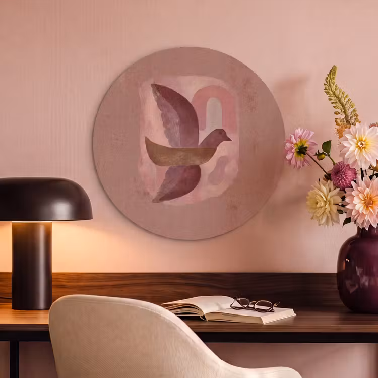 Akoestisch schilderij rond - Illustratie - Vogels - Abstract - Roze — 2