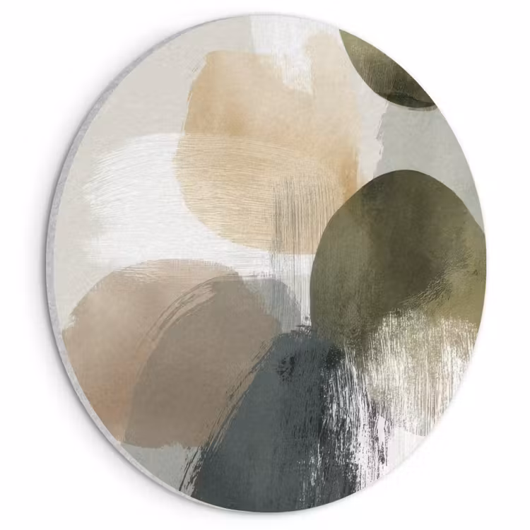 Akoestisch schilderij rond - Minimalistisch - Cirkels - Penseelstreken - Beige — 1